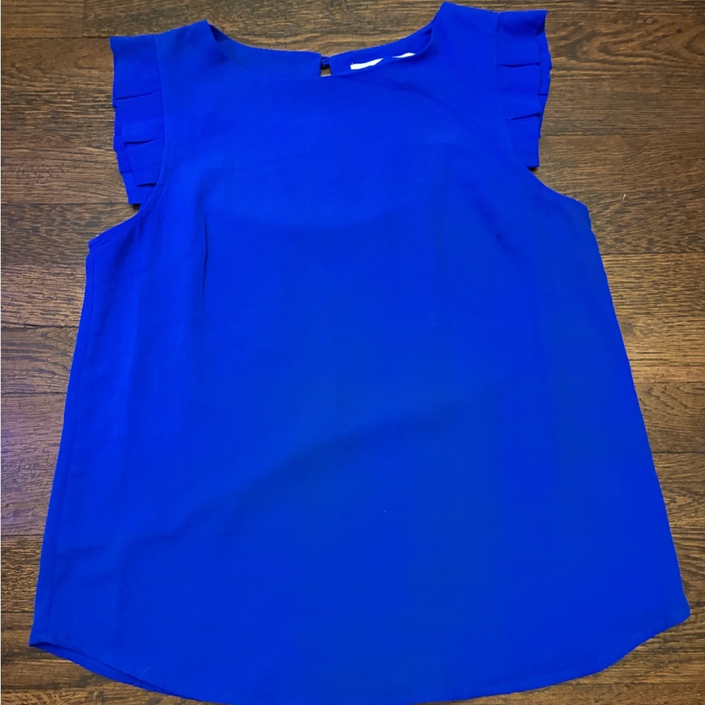 Monteau Ruffled Blue Flutter Sleeve Blouse